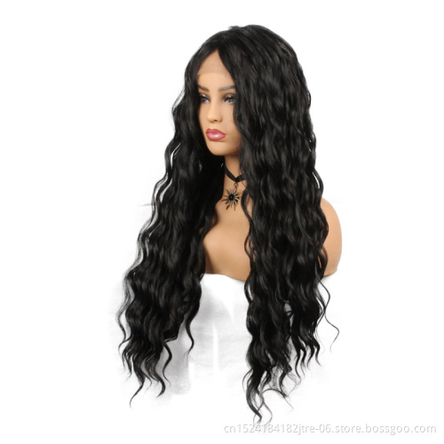 high density long deep curly synthetic lace front wig, middle part natural color long synthetic wig in stock